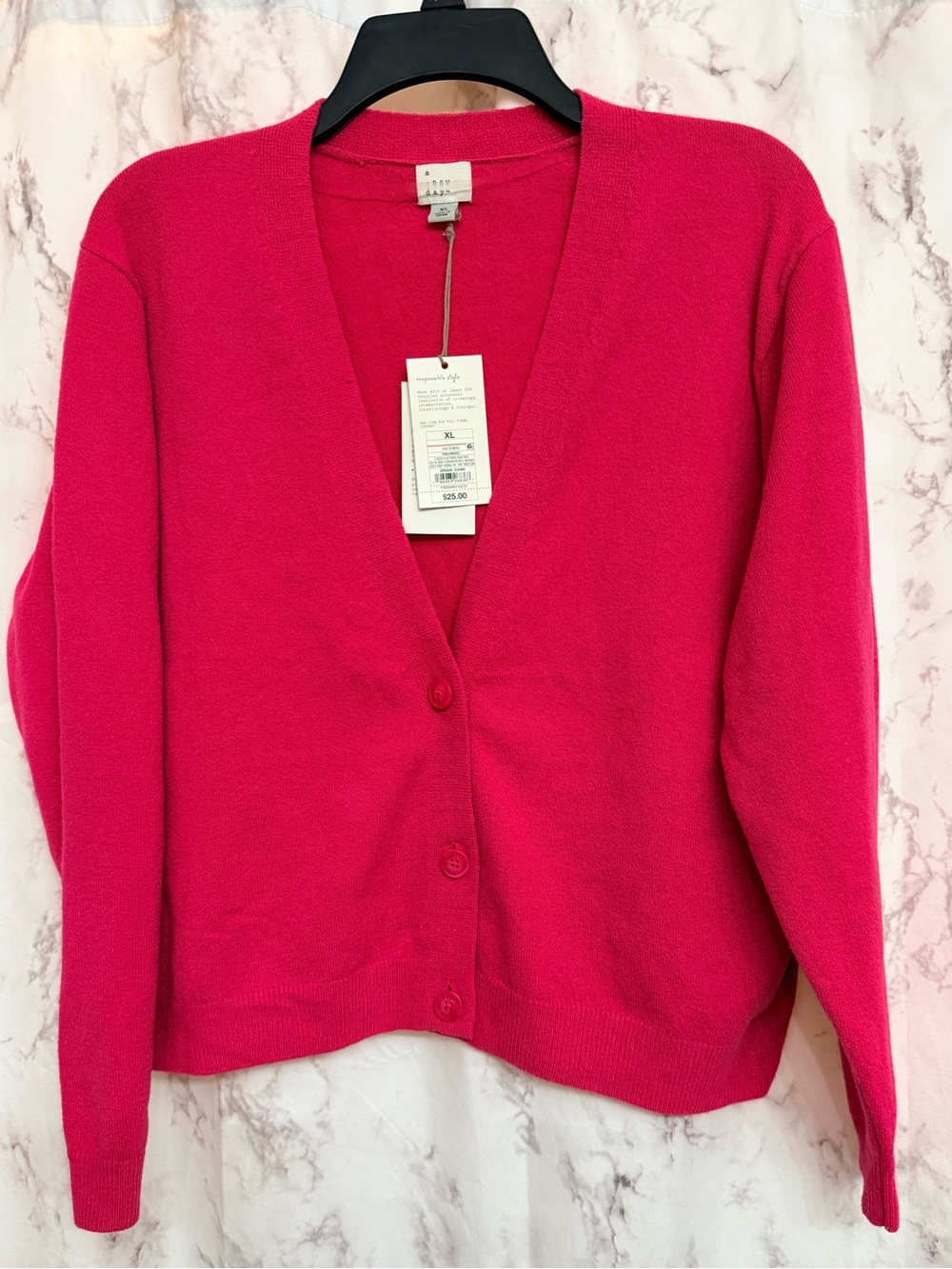 A New Day V-Neck Button Cardigan - Hot Pink